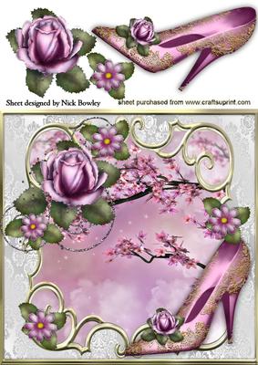 Pink Shoe with Pink Roses 8x8
