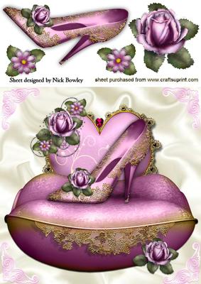 Pink Shoe with Roses, Heart & Cushion 8x8