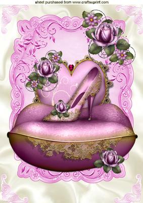 Pink Princess Shoe with Roses on a Cushion A4