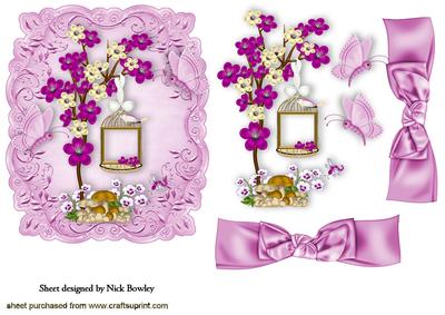 Pink Flowers with Bird Cage and Bow