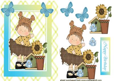 Little Girl with Plant Pot and Butterflies