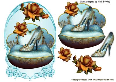 Pretty Turq Shoe with Gold Roses on a Cushion