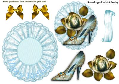 Pretty Turq Shoe on Lace Rocker Card with Gold Roses