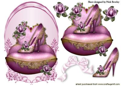 Pink Princess Shoe with Roses in Ornate Frame