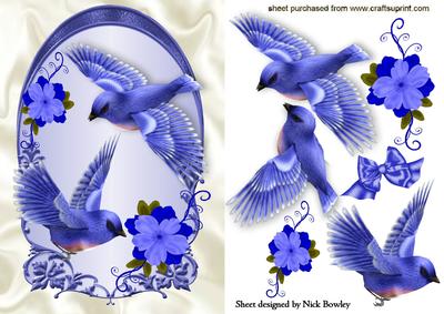 Pretty Blue Birds with Blue Flowers