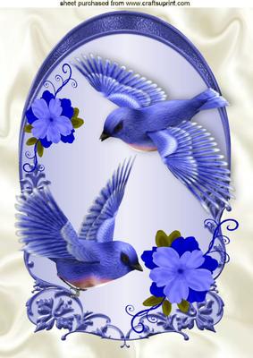 Pretty Blue Birds with Blue Flowers A4