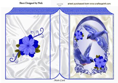 Pretty Blue Birds with Blue Flowers Folded Book