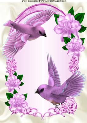 Pretty Pink Birds with Pink Flowers A4