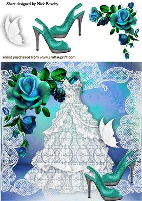 White Lace Dress with Blue Roses 8x8