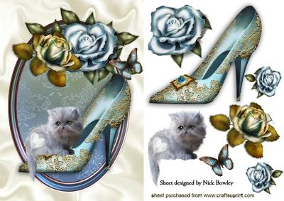 Ornate Shoe with Cute Kitten and Roses