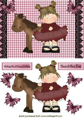 Cute Little Girl with Horse and Butterflies