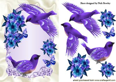 Pretty Purple Birds with Purple Flowers