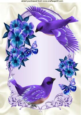 Pretty Purple Birds with Purple Flowers A4