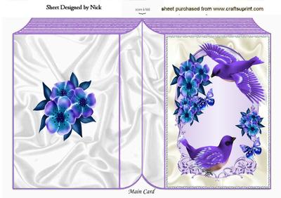Pretty Purple Birds with Flowers and Butterflies Folded Book