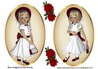 Sweet Little Girl in Red Bonnets with Roses Toppers