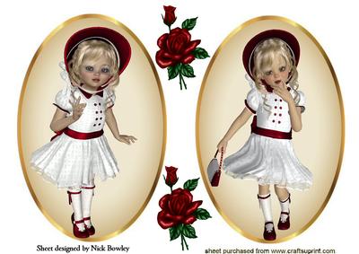 Sweet Little Girl in Bonnet with Red Roses Toppers