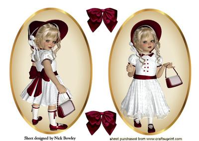 Little Girl in Bonnets with Satin Red Bow Toppers
