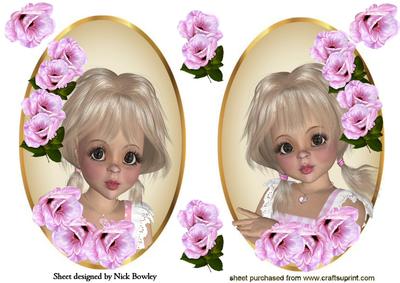 Little Girls in Pink Rose Frame Toppers