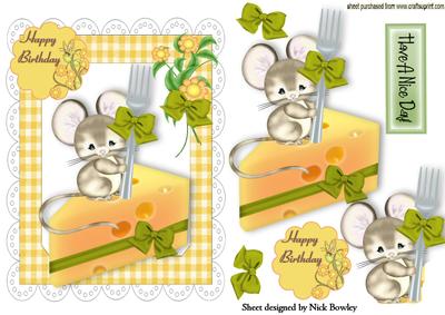 Cute Birthday Mouse on a Piece of Cheese
