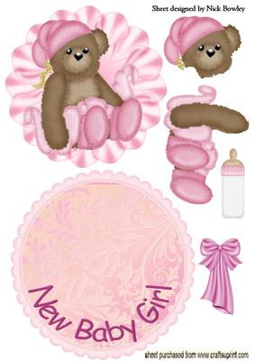New Baby Girl with Teddy Rocker Card