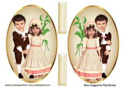 Vintage Children Boy & a Girl Toppers