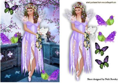 Pretty Faerie with Fantasy Birds and Butterflies