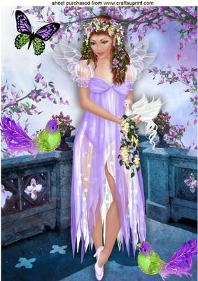 Pretty Faerie with Fantasy Birds and Butterflies A4