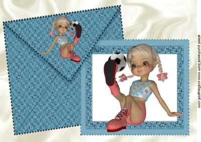 Envelope with Card of Little Girl with Football A4