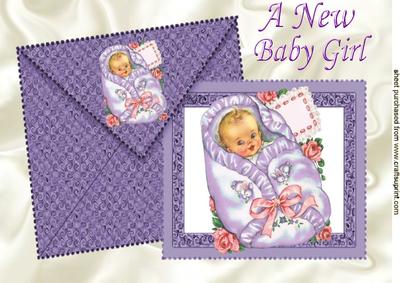 Vintage Baby Girl on a Card with Envelope A4