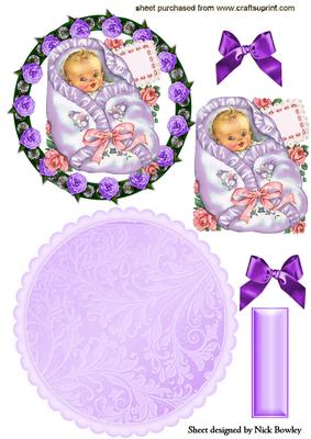 Vintage Baby Boy in Purple Rose Frame Rocker Card