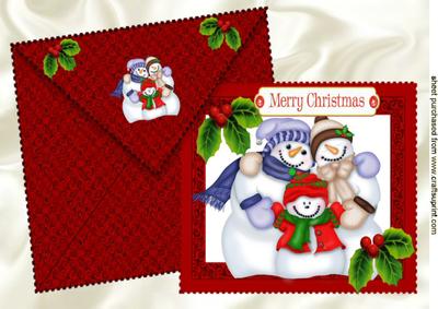 Lovely Christmas Snowman Family on Card & Envelope A4