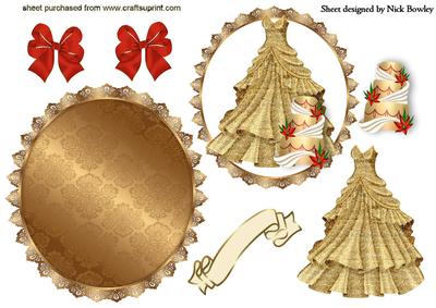 Gold Party Dress with Cake and Bows Rocker Card