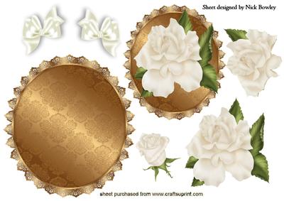 Pretty Single Cream Rose on Gold Rocker Card