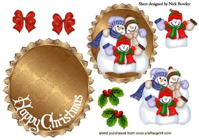 Snowman Family with Holly and Bows Rocker Card