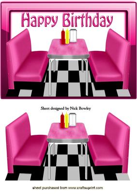 50's Pink Diner in Glass Frame