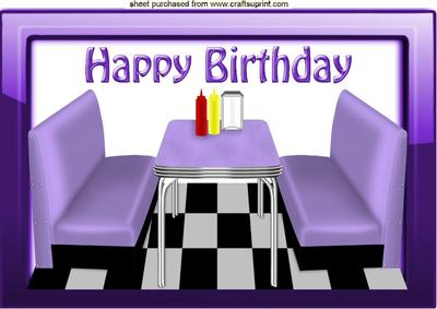 50's Purple Diner in Glass Frame A4