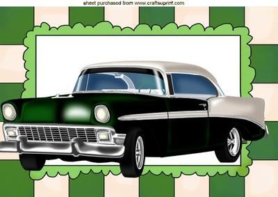 Vintage Car in Green in Frame A4