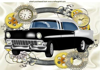 Black/white Vintage Car in Steampunk Frame A4