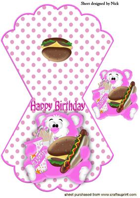 Fast Food Yummy Bear with Burger and Hotdog Rocker Card