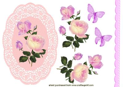 Pink Roses & Lace with Butterflies