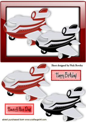 Little Black and Red Aeroplane in Glass Frame
