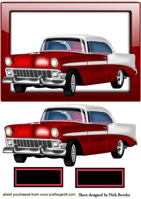 Vintage Red Car in Glass Frame
