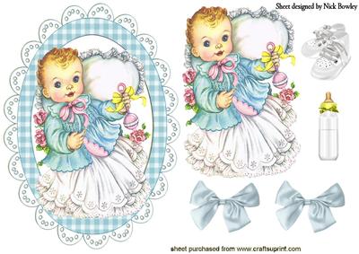 Vintage Baby Girl, in Gingham Frame with Bows
