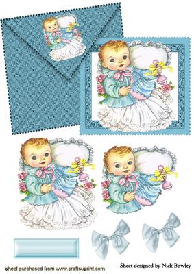 Little Vintage Baby Girl on Card and Envelope