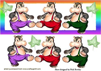 Dancing Hippos in Rainbow Dl Frame with Leaves