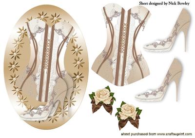 Pretty Gold/beige Lace Basque with Shoes and Roses