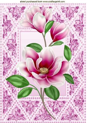 Pretty Pink Flowers in Ornate Frame with Butterflies A4