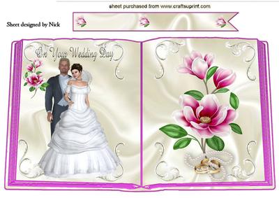 Wedding Couple with Pink Flowers Open Book A4