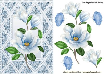 Pretty Blue Flowers with Butterflies