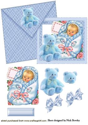 Vintage Baby Boy with Teddy on Card and Envelope
